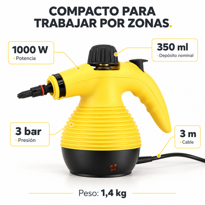 VaporJet™ — Limpiador a Vapor Portátil Presurizado 1000W — 10 Accesorios, 3 Bares