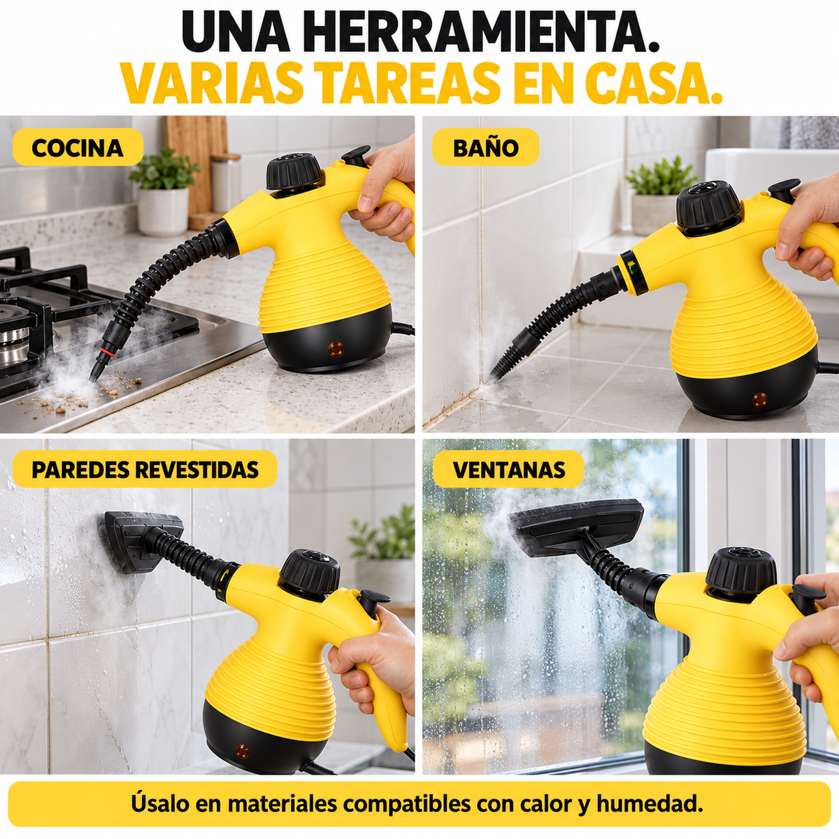 VaporJet™ — Limpiador a Vapor Portátil Presurizado 1000W — 10 Accesorios, 3 Bares