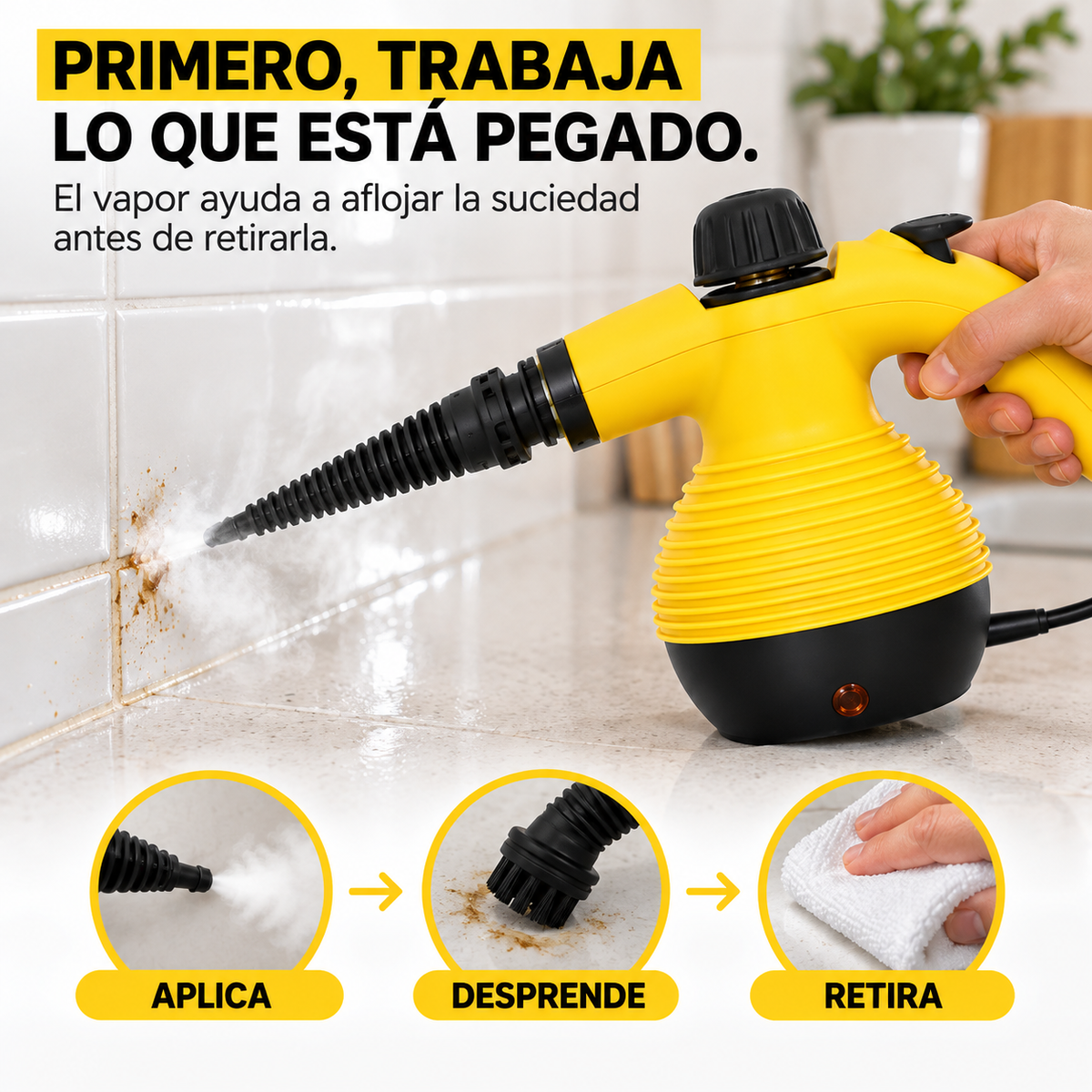 VaporJet™ — Limpiador a Vapor Portátil Presurizado 1000W — 10 Accesorios, 3 Bares